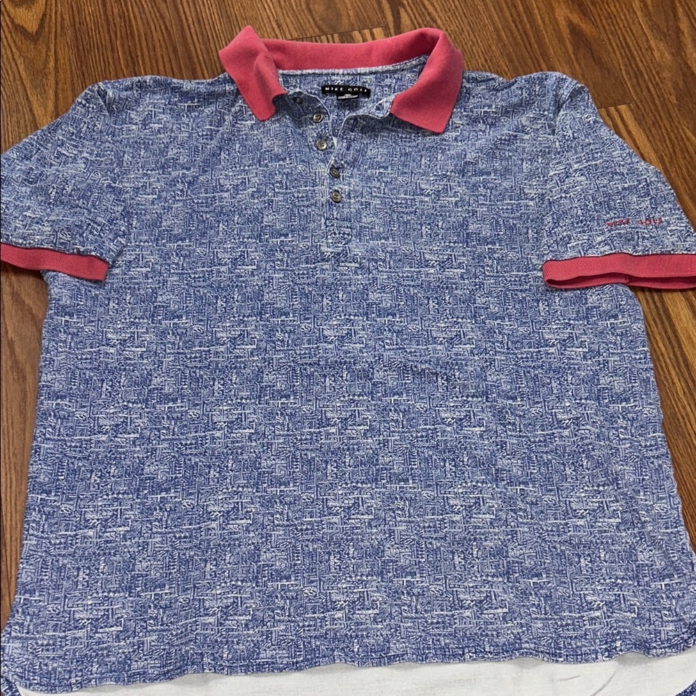 Vintage 90's Nike Golf Pique Cotton Abstract Blue Polo Pink Details Size XXL